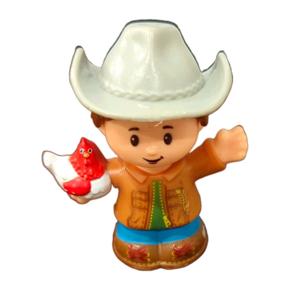 Fisher-Price Little People Cowboy Figure White Hat Holding Red Chicken Ages 1-5